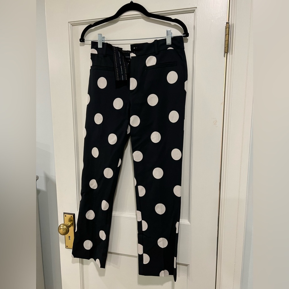 Anthropologie Black Polka Dot Cropped Pants with Cream Dots